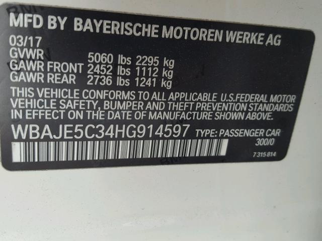 WBAJE5C34HG914597 - 2017 BMW 540 I WHITE photo 10