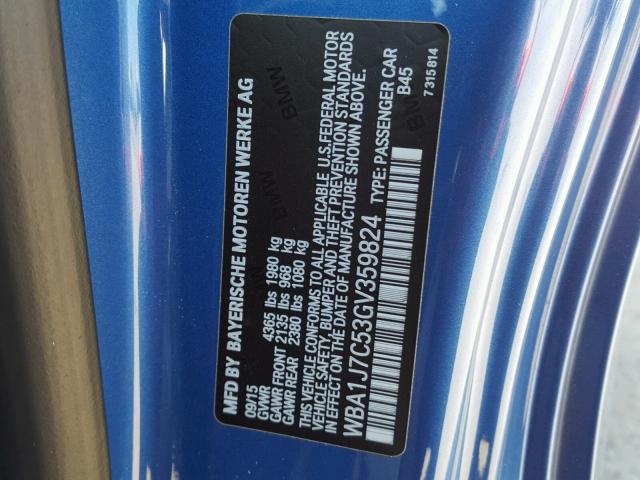 WBA1J7C53GV359824 - 2016 BMW M235I BLUE photo 10