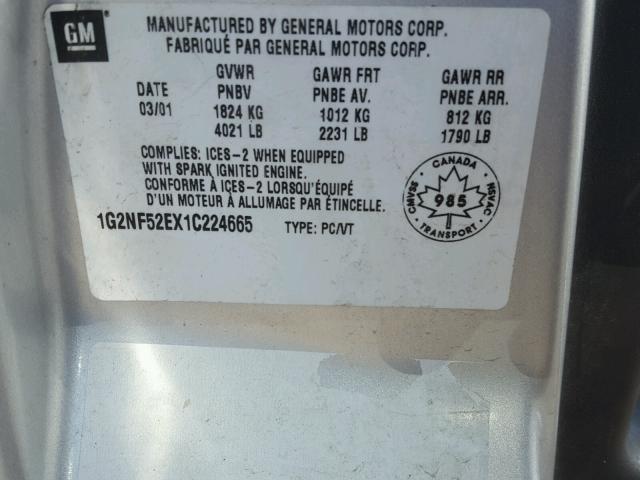 1G2NF52EX1C224665 - 2001 PONTIAC GRAND AM S 银色 照片 10