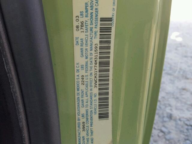 3VWCM31Y74M311593 - 2004 VOLKSWAGEN NEW BEETLE Yaşıl foto 10