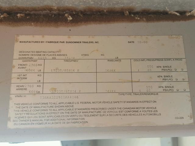 13SAX322911AA4146 - 2001 SUND HORSE TRLR Ağ foto 10