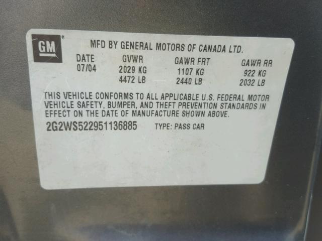 2G2WS522951136885 - 2005 PONTIAC GRAND PRIX Yaşıl foto 10