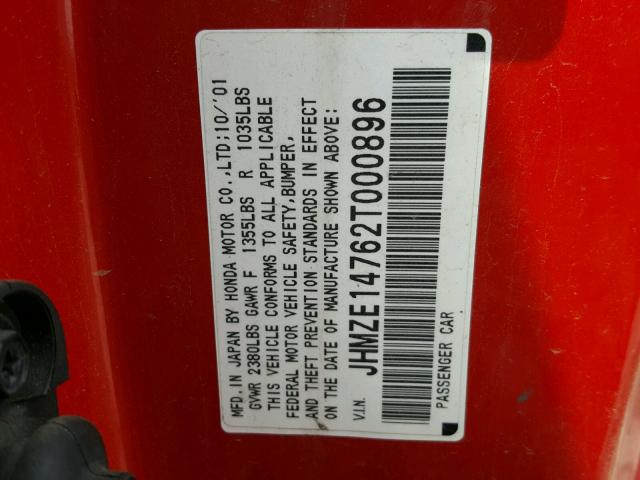 JHMZE14762T000896 - 2002 HONDA INSIGHT RED photo 10