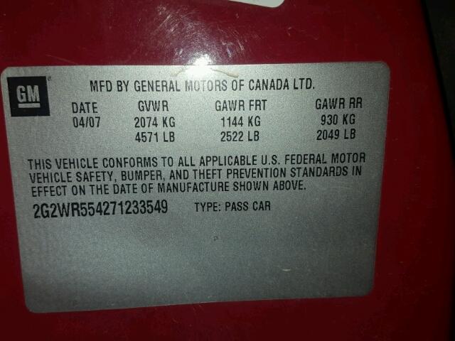 2G2WR554271233549 - 2007 PONTIAC GRAND PRIX RED photo 10