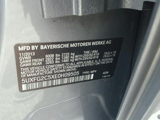 5UXFG2C5XE0H09505 - 2014 BMW X6 XDRIVE3 GRAY photo 10