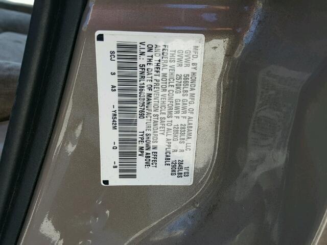 5FNRL18603B057690 - 2003 HONDA ODYSSEY EX TAN photo 10