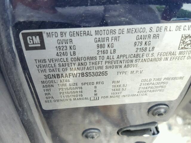 3GNBAAFW7BS530265 - 2011 CHEVROLET HHR LS BLUE photo 10