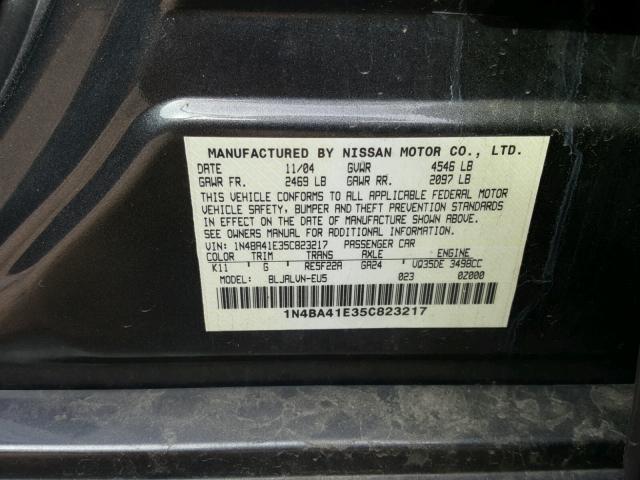 1N4BA41E35C823217 - 2005 NISSAN MAXIMA SE CHARCOAL photo 10