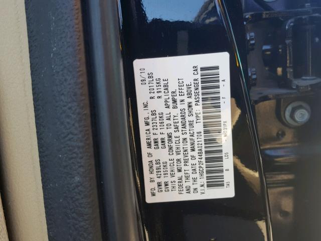 1HGCP2F44BA021706 - 2011 HONDA ACCORD LXP BLACK photo 10