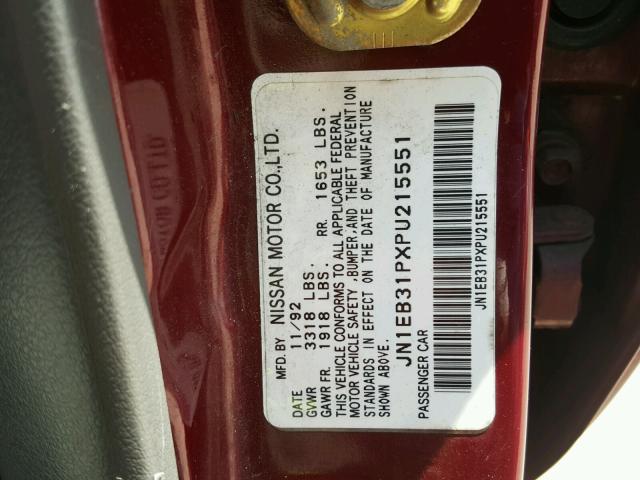 JN1EB31PXPU215551 - 1993 NISSAN SENTRA E RED photo 10