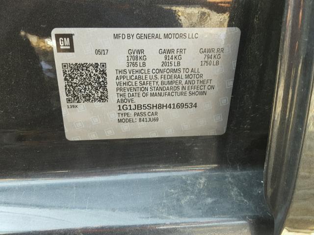 1G1JB5SH8H4169534 - 2017 CHEVROLET SONIC LS 灰色 照片 10