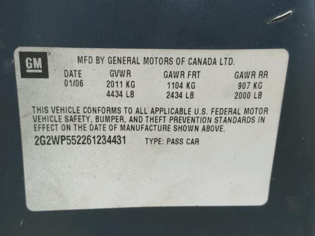 2G2WP552261234431 - 2006 PONTIAC GRAND PRIX TURQUOISE photo 10