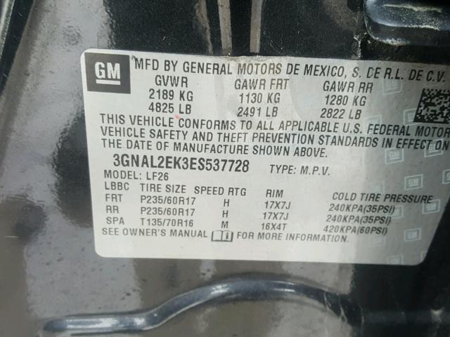 3GNAL2EK3ES537728 - 2014 CHEVROLET CAPTIVA LS 黑色 照片 10