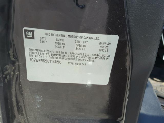 2G2WP552881147295 - 2008 PONTIAC GRAND PRIX ნაცრისფერი ფოტო 10