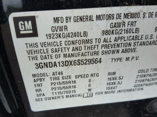 3GNDA13DX6S529564 - 2006 CHEVROLET HHR LS შავი ფოტო 10