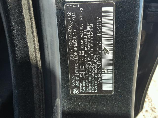 WBANB33585CN63017 - 2005 BMW 545 I BLACK photo 10