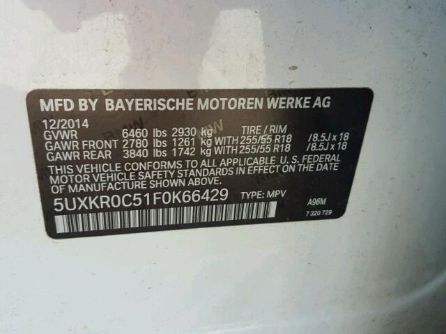 5UXKR0C51F0K66429 - 2015 BMW X5 XDRIVE3 WHITE photo 10