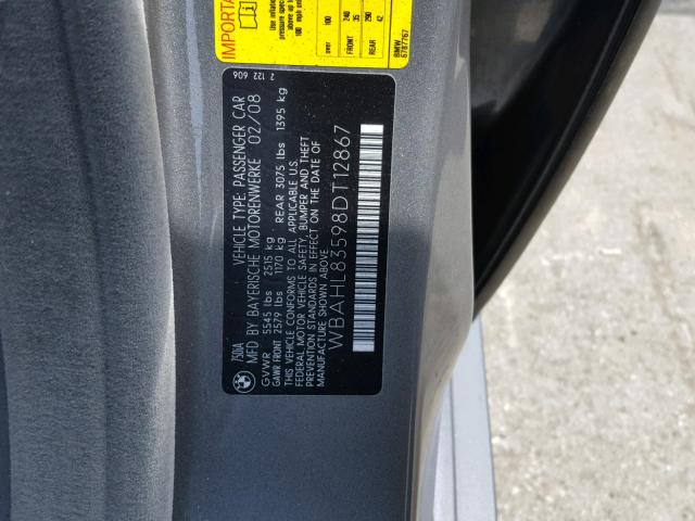 WBAHL83598DT12867 - 2008 BMW 750I GRAY photo 10