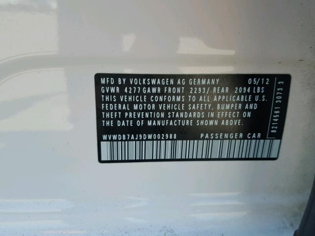 WVWDB7AJ9DW002988 - 2013 VOLKSWAGEN GOLF 白色 照片 10