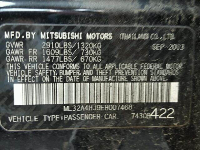 ML32A4HJ9EH007468 - 2014 MITSUBISHI MIRAGE ES BLACK photo 10