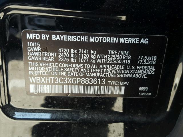 WBXHT3C3XGP883613 - 2016 BMW X1 XDRIVE2 BLACK photo 10