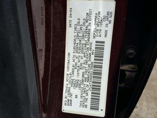 JTLKT334X50170698 - 2005 TOYOTA SCION XB PURPLE photo 10