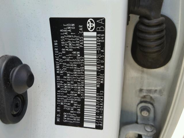 5YFBPRHE6EP061262 - 2014 TOYOTA COROLLA EC 白色 照片 10