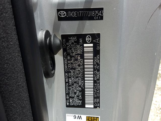 JTKDE177770187543 - 2007 TOYOTA SCION TC 银色 照片 10