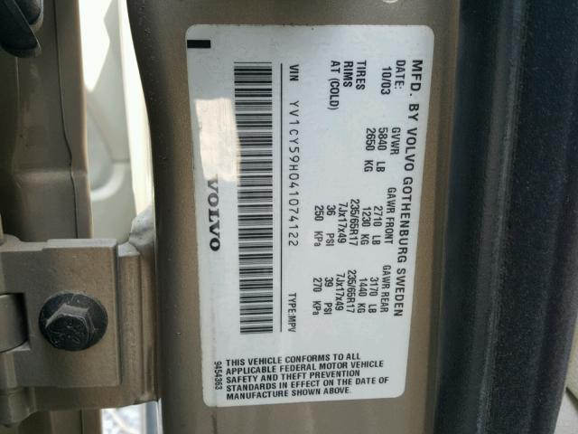YV1CY59H041074122 - 2004 VOLVO XC90 TAN photo 10