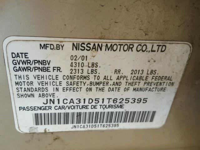 JN1CA31D51T625395 - 2001 NISSAN MAXIMA GXE GOLD photo 10