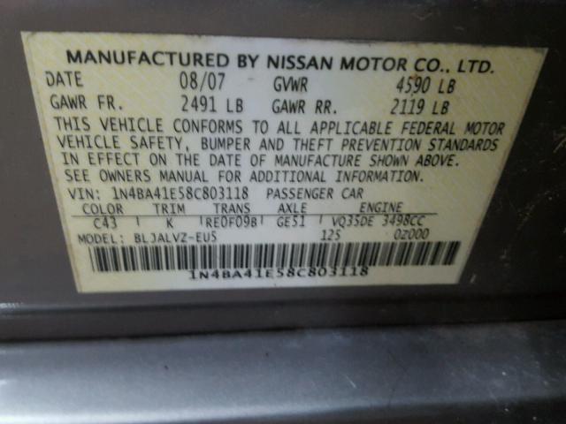 1N4BA41E58C803118 - 2008 NISSAN MAXIMA SE GOLD photo 10