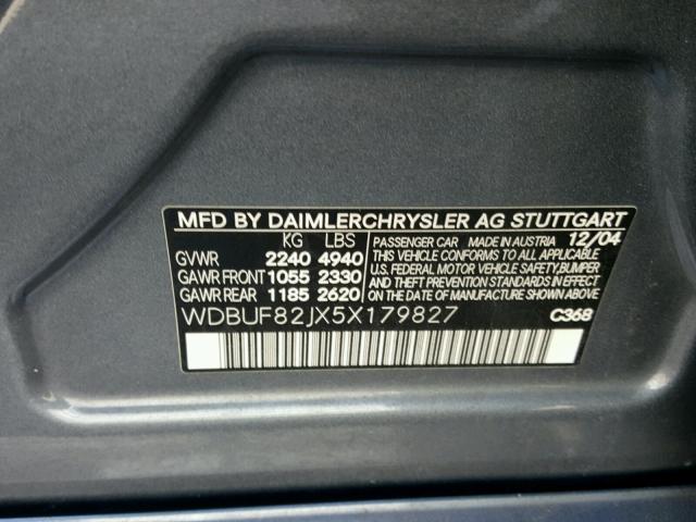 WDBUF82JX5X179827 - 2005 MERCEDES-BENZ E 320 4MAT GRAY photo 10