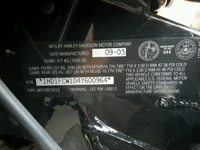 1HD1FCW104Y600964 - 2004 HARLEY-DAVIDSON FLHTCUI TWO TONE photo 10