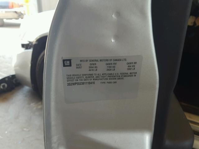 2G2WP552381118416 - 2008 PONTIAC GRAND PRIX ვერცხლისფერი ფოტო 10