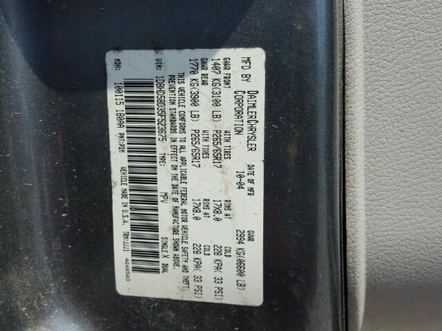 1D8HD58D35F523675 - 2005 DODGE DURANGO LI GRAY photo 10