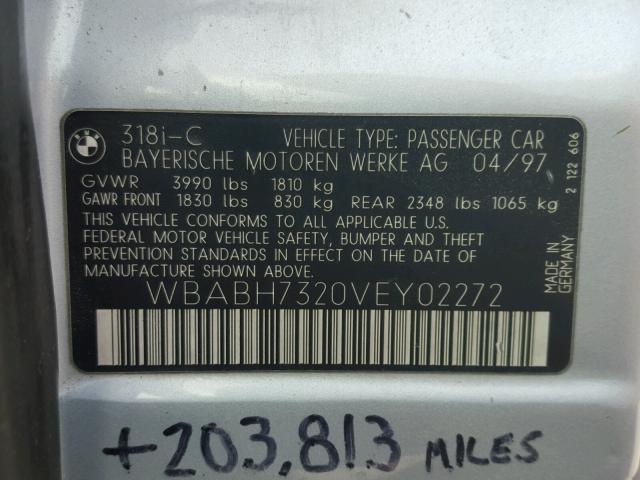 WBABH7320VEY02272 - 1997 BMW 318 IC SILVER photo 10