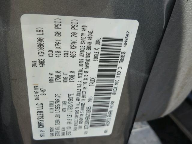 3D7KS28A88G131685 - 2008 DODGE RAM 2500 S CHARCOAL photo 10