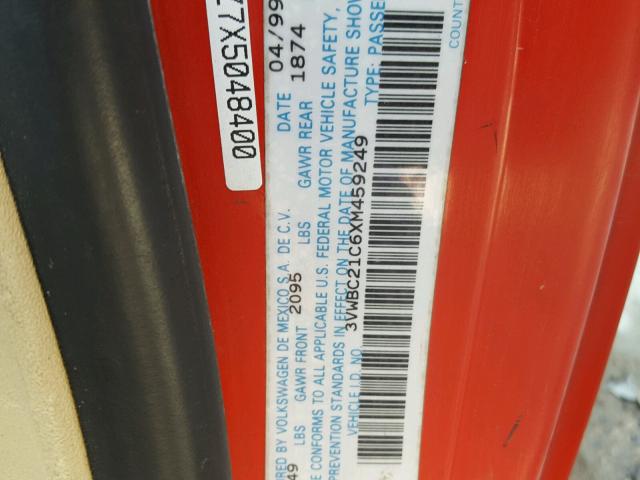 3VWBC21C6XM459249 - 1999 VOLKSWAGEN NEW BEETLE 红色 照片 10