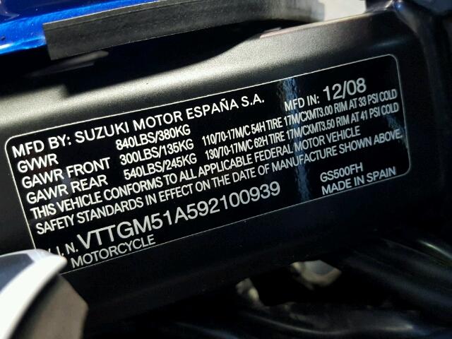 VTTGM51A592100939 - 2009 SUZUKI GS500 BLUE photo 20