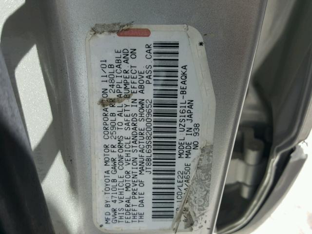 JT8BL69S820009652 - 2002 LEXUS GS 430 SILVER photo 10