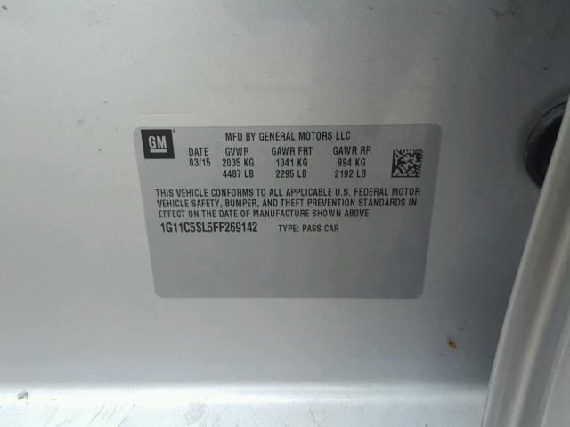 1G11C5SL5FF269142 - 2015 CHEVROLET MALIBU 1LT 灰色 照片 10
