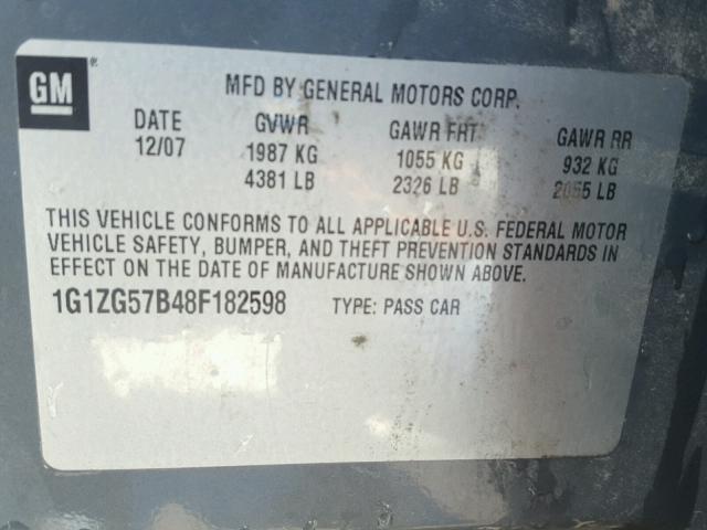 1G1ZG57B48F182598 - 2008 CHEVROLET MALIBU LS 灰色 照片 10