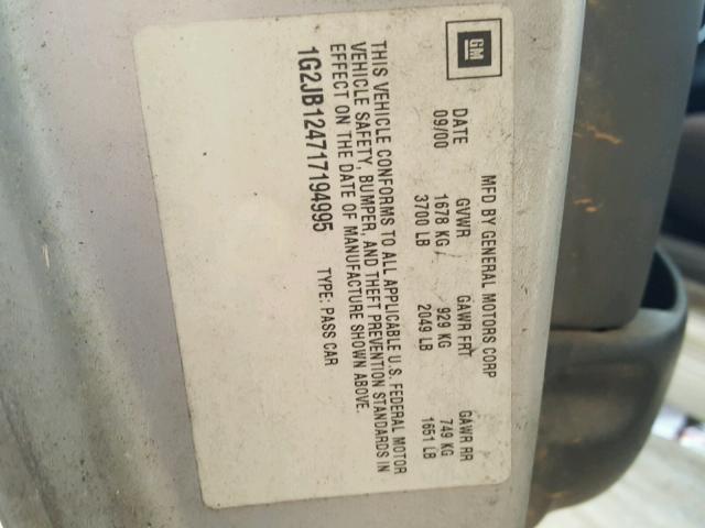 1G2JB124717194995 - 2001 PONTIAC SUNFIRE SE SILVER photo 10