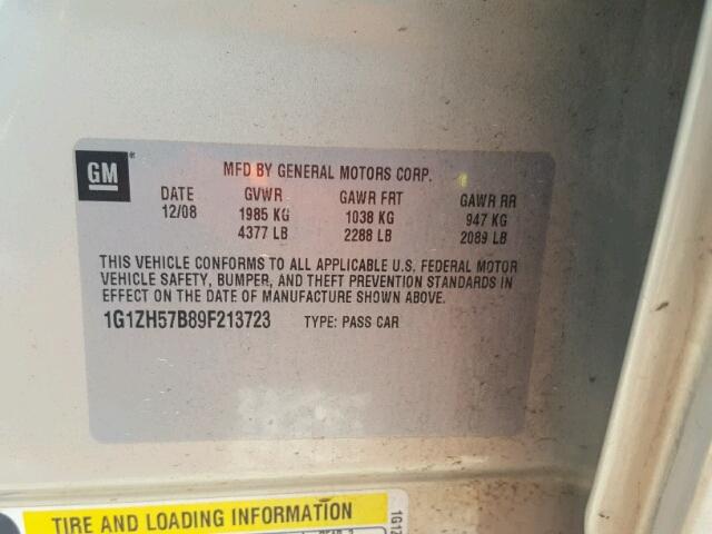 1G1ZH57B89F213723 - 2009 CHEVROLET MALIBU 1LT 金色 照片 10