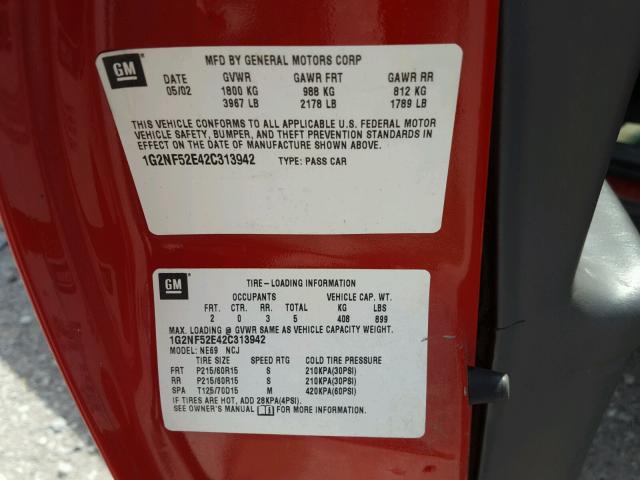 1G2NF52E42C313942 - 2002 PONTIAC GRAND AM S Qırmızı foto 10