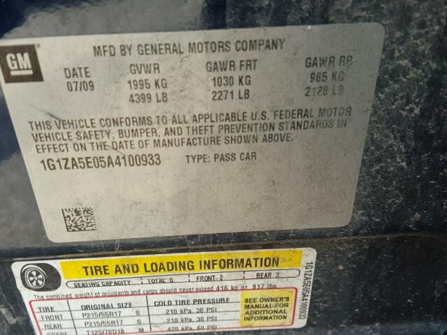 1G1ZA5E05A4100933 - 2010 CHEVROLET MALIBU LS ლურჯი ფოტო 10