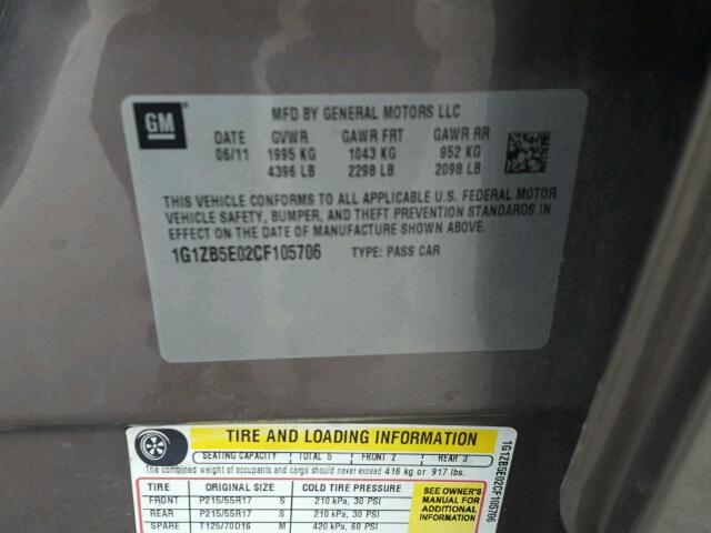 1G1ZB5E02CF105706 - 2012 CHEVROLET MALIBU LS ყავისფერი ფოტო 10