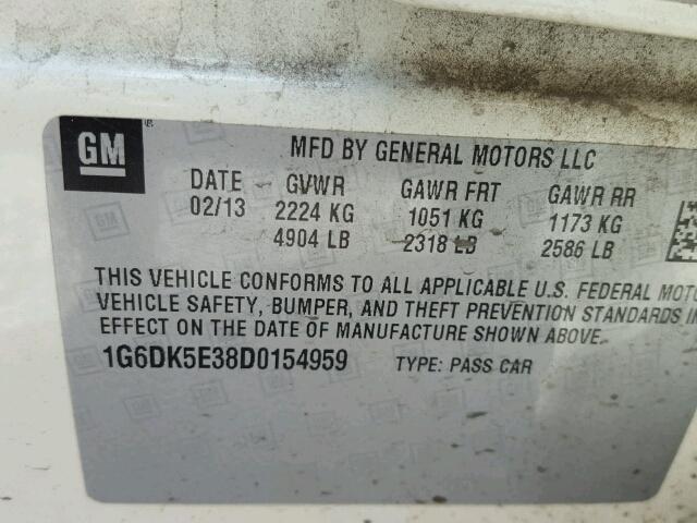 1G6DK5E38D0154959 - 2013 CADILLAC CTS PERFOR WHITE photo 10