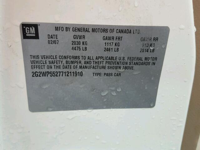 2G2WP552771211910 - 2007 PONTIAC GRAND PRIX WHITE photo 10