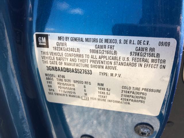 3GNBAADB8AS527633 - 2010 CHEVROLET HHR LS BLUE photo 10